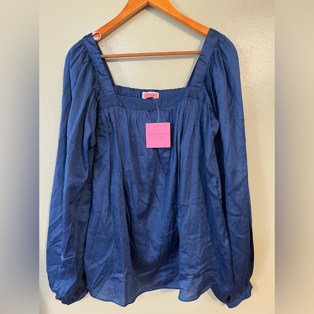 kate spade Navy Blue Square Neck Long Sleeve Blouse